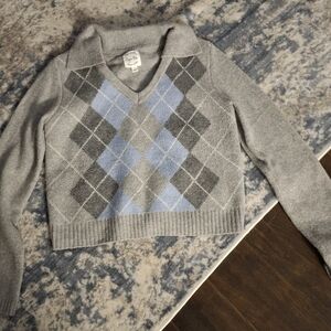 Hippie Rose polo collar preppy argyle sweater